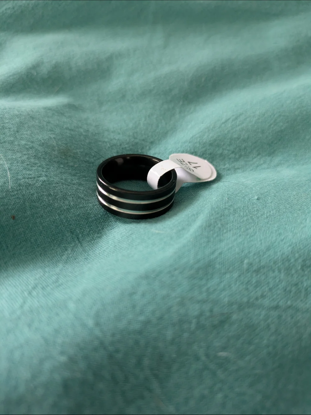 Black And Silver Stainless Steel Ring (Size 17) Double Loop Two Tone